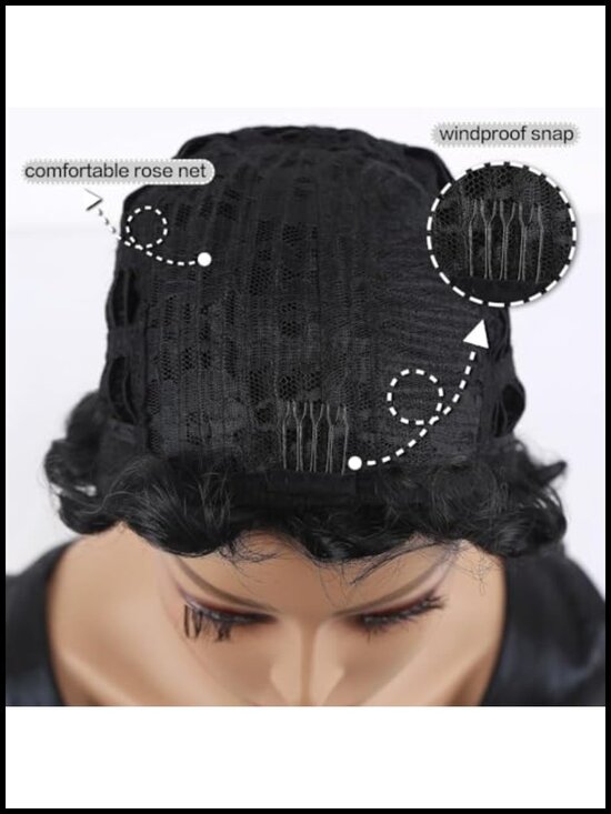 Glueless Short Black Finger Wave Pixie Cut Human Hair Wig main image 5